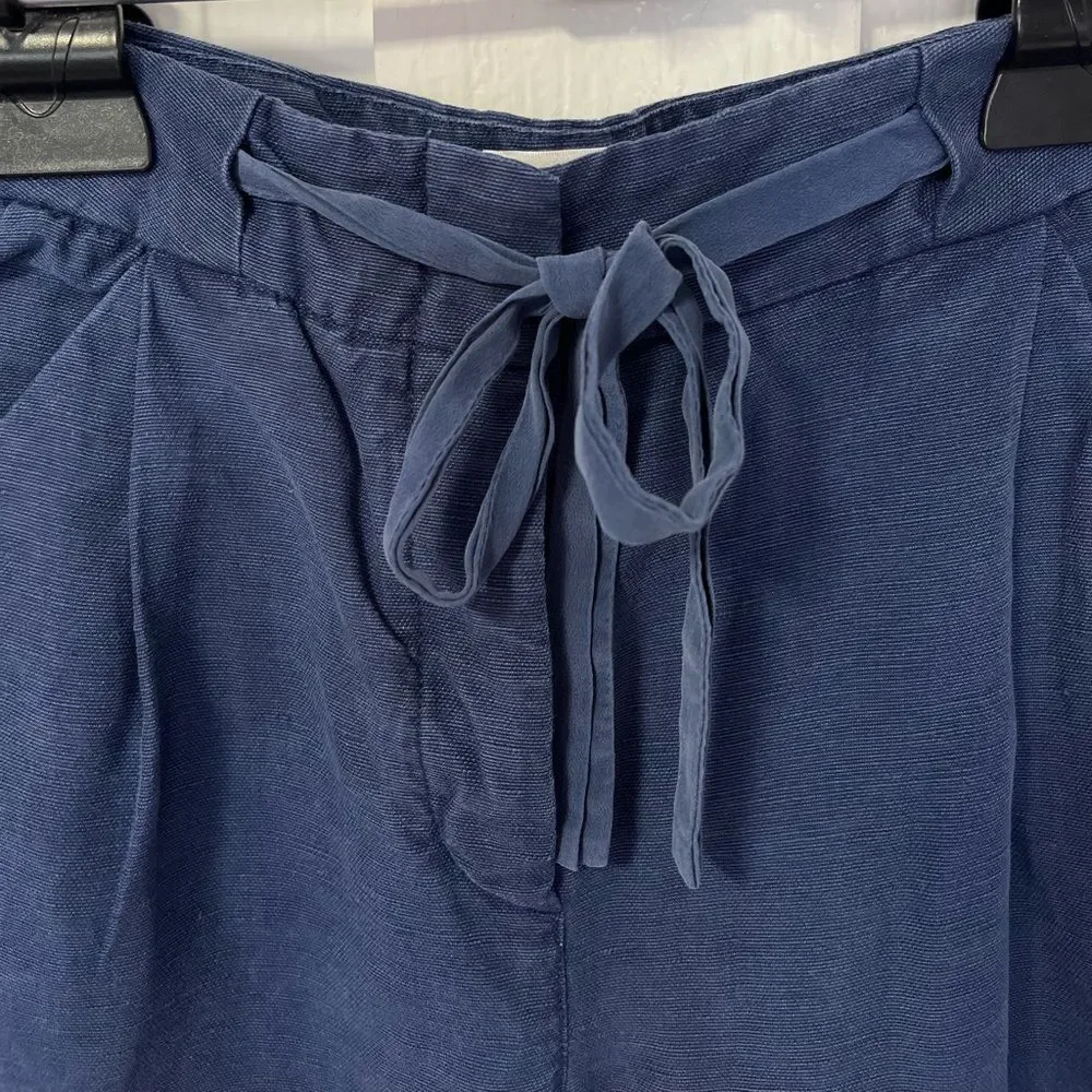 Wilfred Linen Blend Button Fly washed blue textured linen crop pants size 2